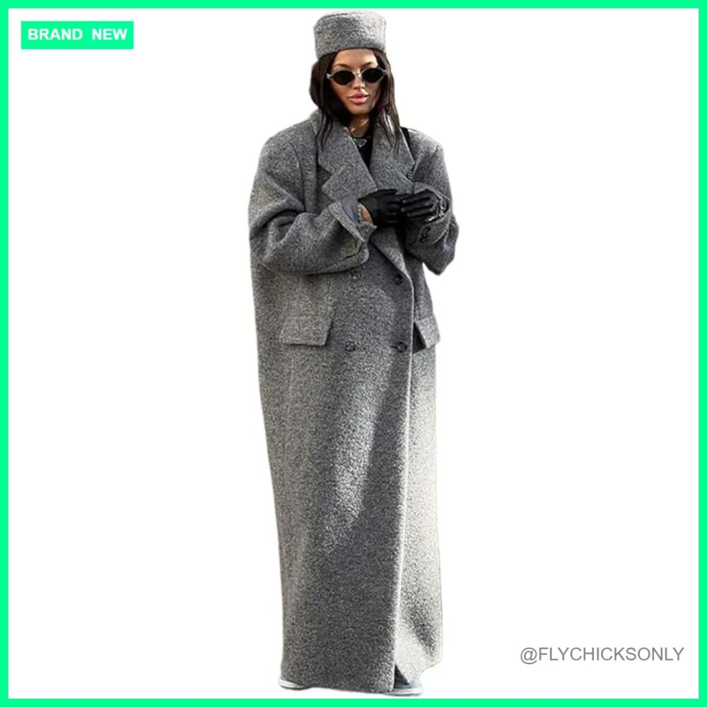 Long Wool Pea Coat, Faux Suede Fabric, Oversized Trench Coat